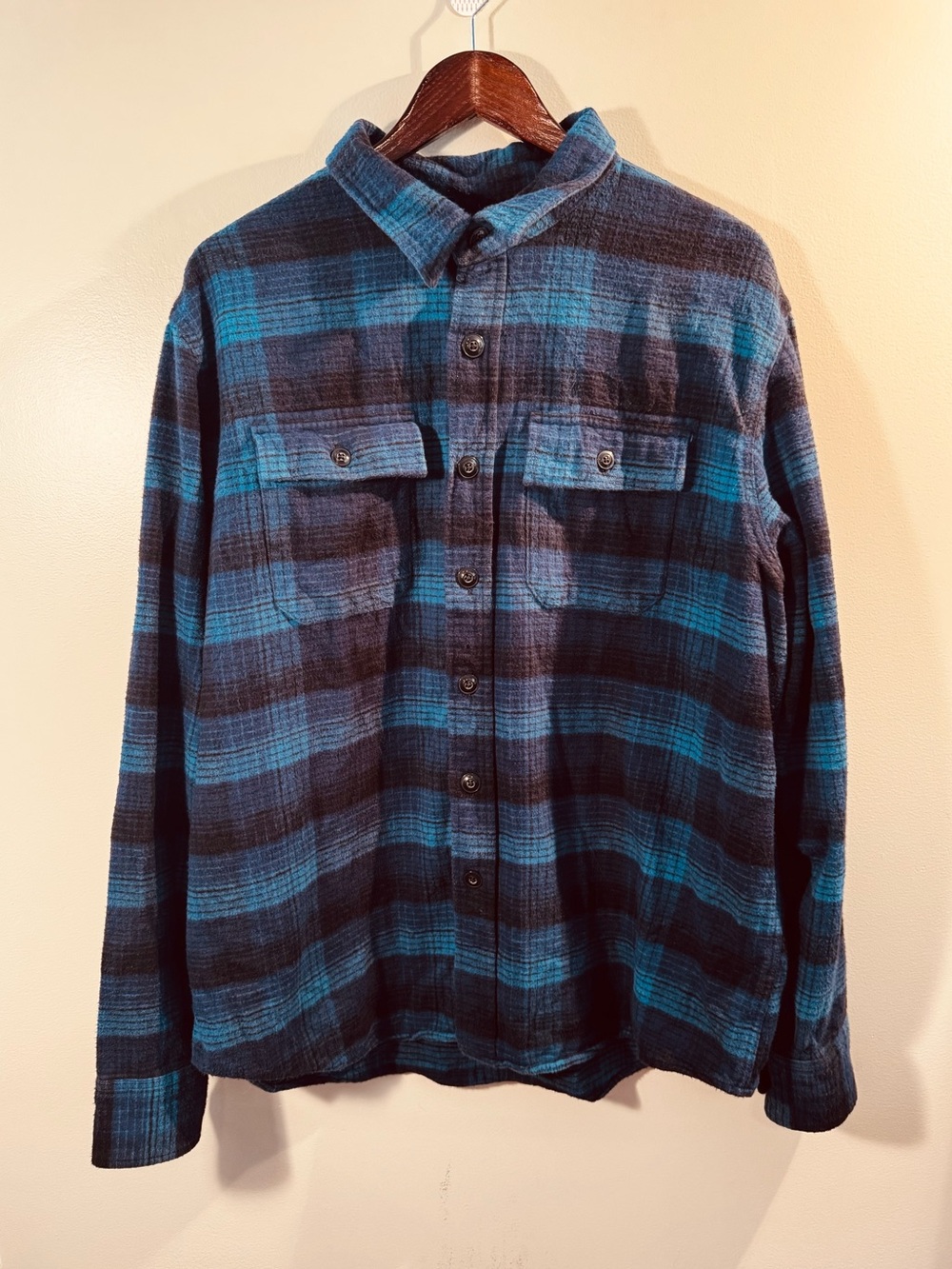 L.L.Bean Signature Chamois Cloth Plaid Flannel Shirt Blue Men’s XLR Slim Fit